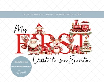 Personalised 1st Visit To See Santa Watercolor Clipart: Reindeer Snowman Train Holiday PNG (Digital Download)