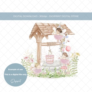 Bos sprookjestuin wens goed beeld, sprookjesscène voor meisjes verjaardagskaart PNG, Fairy beeld sublimatie print, Magische feeën clipart