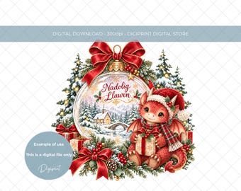 Nadolig Llawen, Welsh Merry Christmas seasonal dragon digital graphic PNG, Baby Dragon Merry Christmas in Welsh, Christmas Holiday Clipart