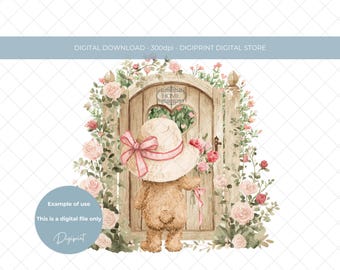 New Home Bear PNG: Rose Garden House Clipart (Digital Download)