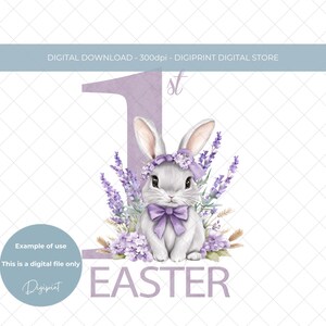 Lilac first Easter bunny Sublimation design, Easter bunny PNG,  Purple 1st Easter image for baby, 1st Easter decal digital image transfer