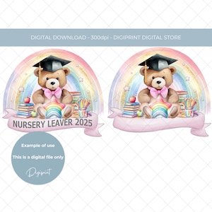 Ours en peluche arc-en-ciel 2025 PNG, clipart nounours arc-en-ciel de remise des diplômes, classe maternelle de 2025 sublimation design, ours de remise des diplômes PNG