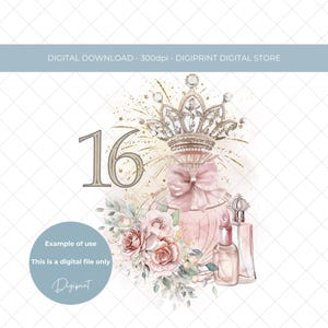 Mädchen 16. Geburtstag digitales Design 16. Geburtstag PNG, Mädchen Schönheit 16. Geburtstag Sublimationstransfer herunterladen Kartenherstellung Kleidung Druck PNG