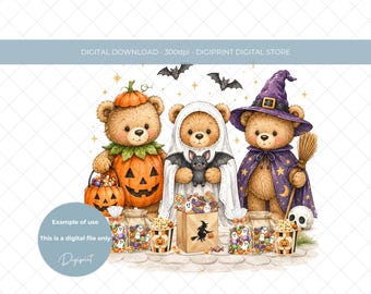 Halloween Teddy Bear Clipart, Spooky Cute Halloween Sublimation Design (Digital Download)