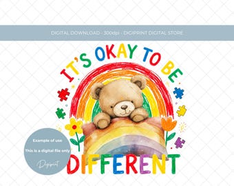 自閉症のレインボーテディベア PNG、新学期開始のクリップアート（デジタルダウンロード）