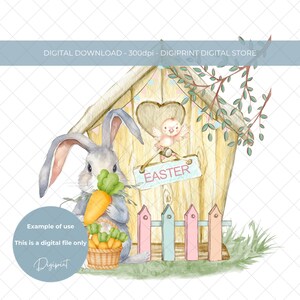 Easter bunny house watercolour sublimation PNG, Easter clipart Design, instant digital download, Easter clipart, Easter wall art
