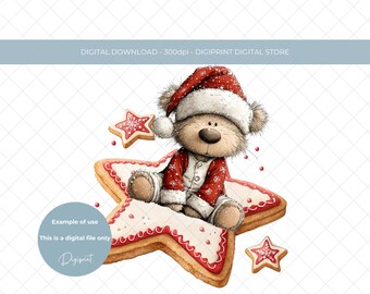 サンタクッキーベアPNG、クリスマスイブの子供向け昇華デジタルデザイン、クリスマスクッキージャークリップアート、サンタクリスマスイブデジタルPNG印刷用