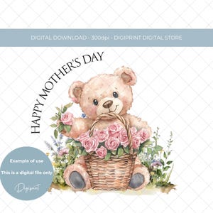 Spring garden teddy and flower Happy Mother&#39;s Day digital instant download clipart PNG Sublimation design Mum Mom Mothers day card graphic
