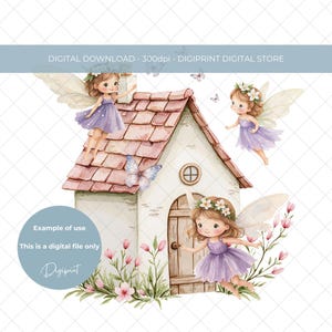 Jardin de fées numérique clipart PNG, conception de clipart anniversaire fée, maison de fée des bois lunatique Téléchargement instantané numérique UVDTF