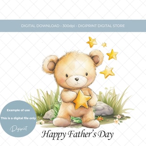 Fête des pères ours avec étoiles clipart numérique PNG Fête des pères papa graphique numérique fête des pères anniversaire sublimation ours sticker graphique