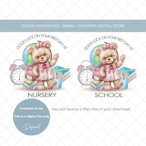Good luck on your first day school year digital image PNG for print, First day at nursery sublimation design, digital back to school PNG