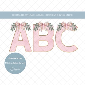 Weihnachten rosa Lebkuchen Alphabet digitale PNG, Weihnachten Kinder 26 Alphabet Buchstabe mit Weihnachtsgirlande Clipart, Urlaub Clipart Alphabet