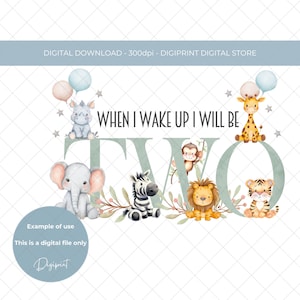 Bebê quando eu acordo safari animal número dois clipart digital para imprimir PNG sublimado para bebê design de camiseta colete cartão festa transferência UVDTF