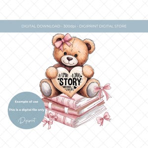 Walentynki prawdziwa historia miłosna nigdy się nie kończy walentynkowy PNG clipart cyfrowa grafika, słodki walentynkowy miś z sercem cyfrowe natychmiastowe pobieranie
