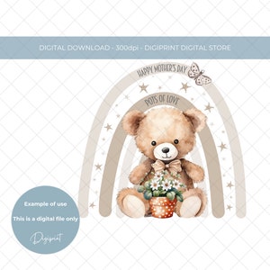 Moederdag potten van liefde PNG sublimatie ontwerp Instant Digitale Download, Moederdag clipart, Pastel regenboog teddy Moederdag ontwerp