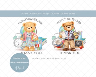 ありがとう先生テディベアPNG、学校感謝クリップアート（デジタルダウンロード）