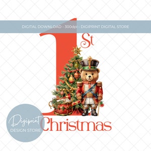 Primeiro Natal PNG, Primeiro Natal da Criança, Urso de Natal PNG, Soldado Quebra-Nozes, Download Digital, Clipart de Férias, Natal Digital PNG