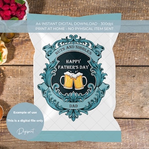 Vatertags-Nüsse und Knabbereien-Leckerei-Paket, digitaler Download, druckbare A4-Vatertags-Leckerei-Tasche, Vatertags-Chips-Paket, Snack-Packung Crisp