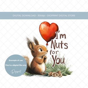 Valentines I'm nuts for you valentine PNG clipart digital graphic, cute valentine digital graphic design with heart space to personalise