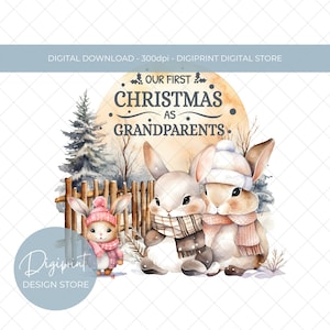 Neues Großeltern-Weihnachtsdesign, erstes Weihnachten als Großeltern, niedliches Häschen PNG, sofortiger digitaler Download, Feiertag Clipart Weihnachten rosa
