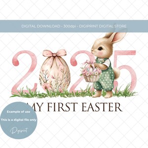Baby pink first Easter bunny Sublimation design, Easter bunny PNG,  1st Easter image for baby girl, 1st Easter decal digital image transfer