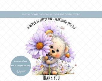 母の日、永遠の感謝を込めて「ありがとう」のクリップアート、感謝の花のPNG（デジタルダウンロード）