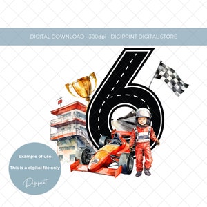 Jungen Geburtstag Rennauto PNG, Alter 6 Junge Geburtstag Bild, Geburtstag Rennauto digitaler download, Jungen Alter 6 Geburtstag Sublimation Clipart Design