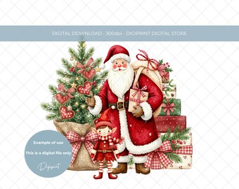 Christmas Santa Sack Clipart, Kids PJ Christmas Eve PNG Graphic (Digital Download)