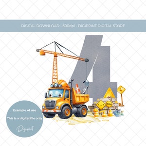 Immagine del 4° compleanno dei ragazzi, PNG per bambini di 4 anni, stampa digitale del compleanno di costruzione, PNG di compleanno della costruzione per la stampa, compleanno dei ragazzi