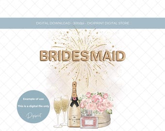 Bridesmaid Girl Champagne Flowers PNG, Wedding Thank You Clipart (Digital Download)