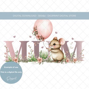 Diseño de sublimación PNG de mamá y lindo ratón de campo, clipart del Día de la Madre, descarga digital instantánea PNG de tarjeta del Día de la Madre, transferencia de ropa PNG