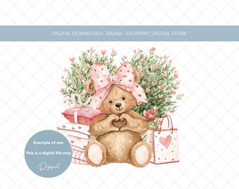 Love You With All My Heart Clipart, Teddy Bear Heart (Digital Download)