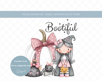 Kokette Art Halloween digitales PNG Design, rosa Bandkürbis Süßes oder Saures Bild für Kind