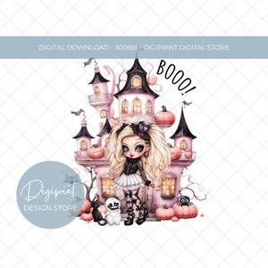 Halloween Puppe Clipart, süßes Mädchen Clipart, Herbst Herbst, Halloween Clipart, Spukhaus PNG sofortiger Download, Sublimation, kommerzielle Nutzung