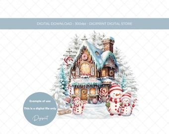 Candy cane house Christmas digital image, Candy cane snowmen sublimation design, Christmas candy cane PNG, Holiday digital clipart for print