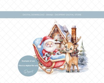 Jultomten och hans renar digital fil PNG clipart jul akvarell släde grafisk fil för utskrift jultomtensäck julaftonslåda pyjamas PNG