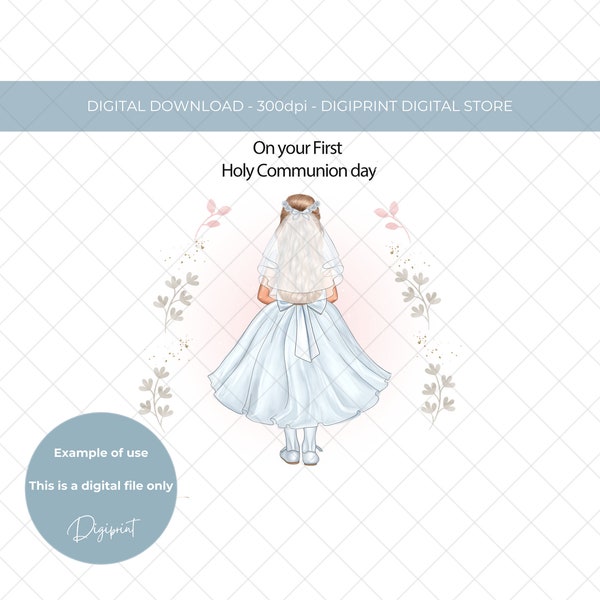 On your First Holy communion day PNG, Girls first holy communion image, holy communion sublimation design, Holy communion card making image.