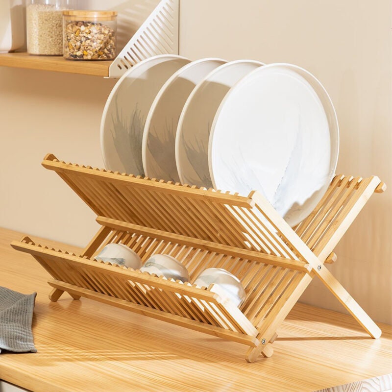 Bamboo Folding Dish Draining Rack Etsy UK