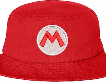 Super Mario Inspired Embroidery Bucket Hat - 3D Puff Letter M Red Sun Hat - Gamer Gift Streetwear Apparel