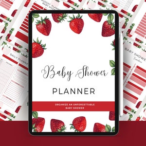 Strawberry Baby Shower Planner, Berry Sweet Baby Shower Checklist, Printable Baby Shower Planner, Strawberry Baby Shower, UK37X