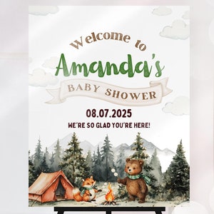 Editable One Happy Camper Baby Shower Welcome Sign, Happy Camper Baby Shower Welcome Poster, One Happy Camper Welcome Poster, UK12X
