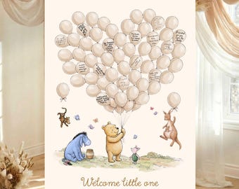 Balloon Winnie the Pooh Baby Shower Guest Book | Alternative Guest Book Sign | Editable Canva Template