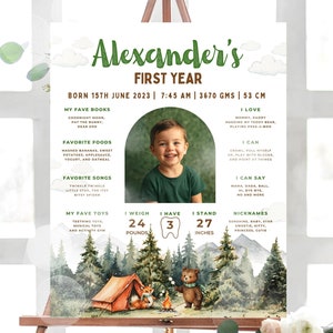 Cartello commemorativo modificabile One Happy Camper Birthday, cartello commemorativo Happy Camper First Birthday Boy, poster commemorativo del primo compleanno, UK12B