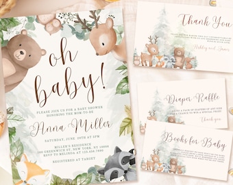 Woodland Baby Shower Invitation Bundle, Woodland Animals Baby Shower Invite, Woodland Creatures Baby Shower Invite, Canva Template, UK2BX