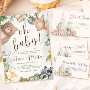 Woodland Baby Shower Invitation Bundle: Animals, Canva Template