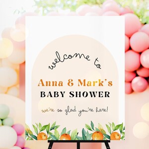 A Little Cutie Welcome Sign Editable Template, Editable Citrus Baby Shower Sign, Orange Gender Neutral Welcome Sign, Printable Sign, UK79X