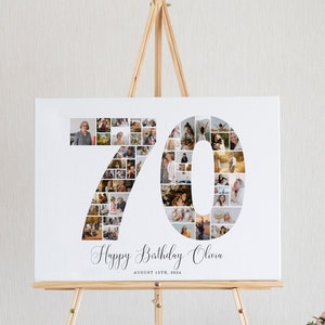 EDITIERBARE 70er Jahre Geburtstagsgeschenk Fotocollage, personalisierte bearbeitbare Fotocollage, Zahlencollage, 70er Jahre Geburtstag Bilddekorationen, UK25C
