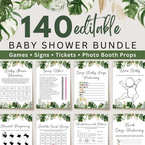 Tropical Baby Shower Games, Greenery and Gold Lush Printable Baby Shower Games Bundle, Beach Baby Shower Games, Baby Shower Games, UK35X