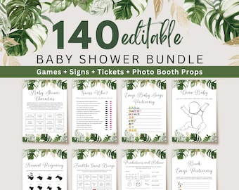 Tropical Baby Shower Games, Greenery and Gold Lush Printable Baby Shower Games Bundle, Beach Baby Shower Games, Baby Shower Games, UK35X