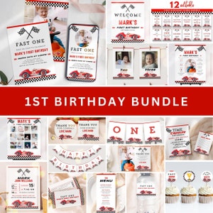 Editable Fast One Birthday Signs Bundle, Racing Party Signs Bundle, Race Car 1st Birthday Invitation, Fast One Birthday Bundle, UK10B